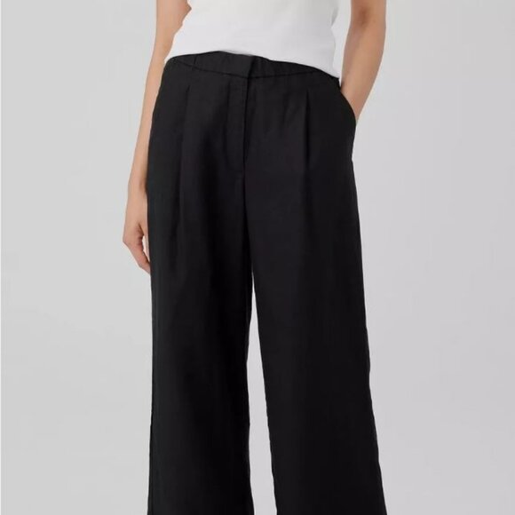 *NWT* EILEEN FISHER ORGANIC LINEN TROUSER PANT_BLACK_M_$168 - Picture 2 of 6